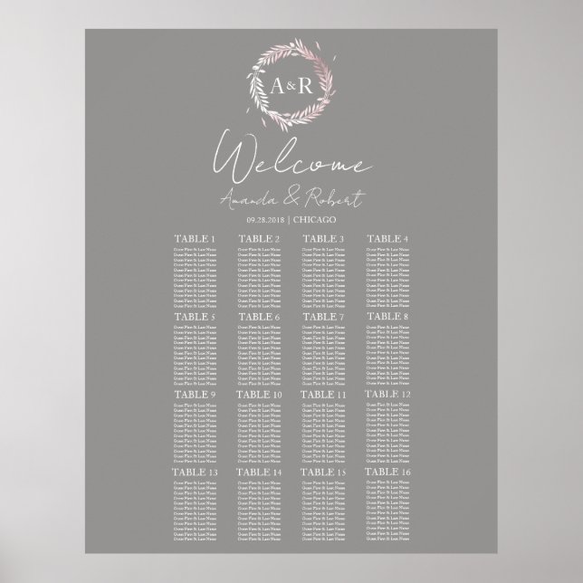Poster Carte Monogramme Mariage (Devant)