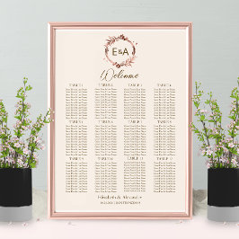 Poster Carte Monogramme Mariage de siège Panneau en mouss