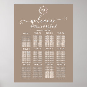 Poster Carte Monogramme Mariage de siège Panneau en mouss