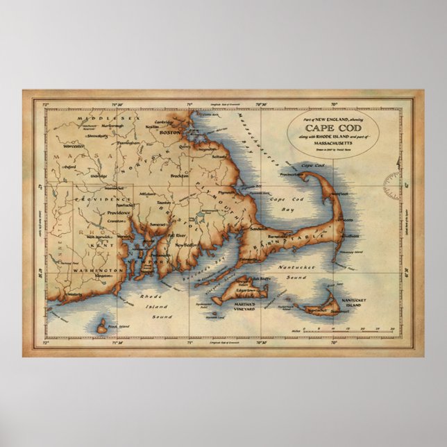 Poster Carte Nautique Cape Cod (Devant)
