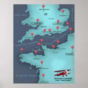 Poster Carte nautique de la Manche