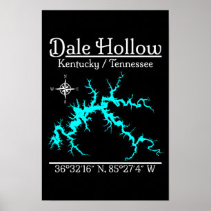 Poster Carte nautique du lac Dale Hollow Kentucky Tenness