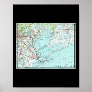 Poster Carte nautique vintage Galveston Bay Tx (1975)