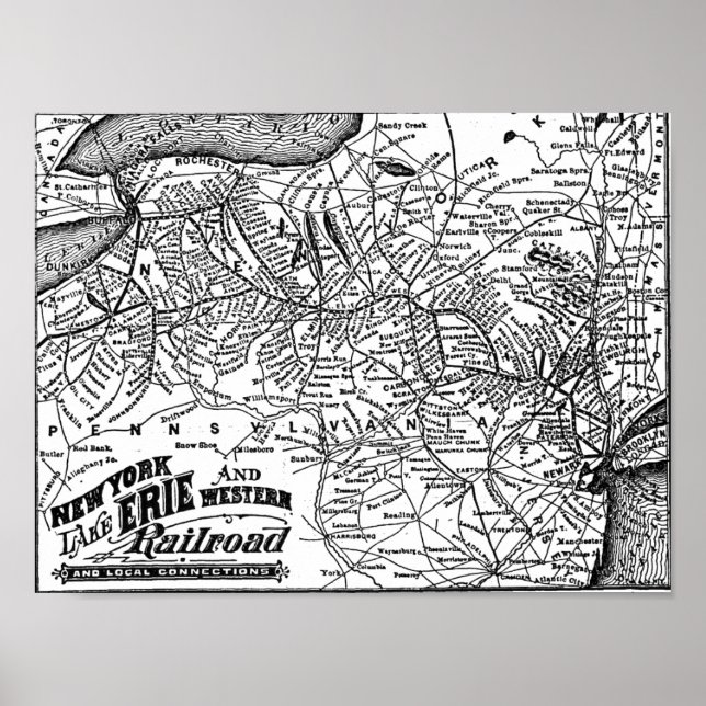 Poster Carte New York Lake Erie et Western Railroad 1884 (Devant)