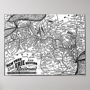 Poster Carte New York Lake Erie et Western Railroad 1884