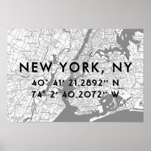 Poster Carte New York noir blanc & gris Personnalisé