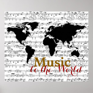 Poster carte noire avec notes musicales