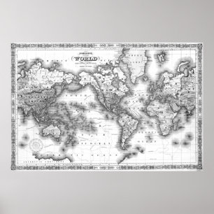 Poster Carte noire et blanche du monde (1864) 2