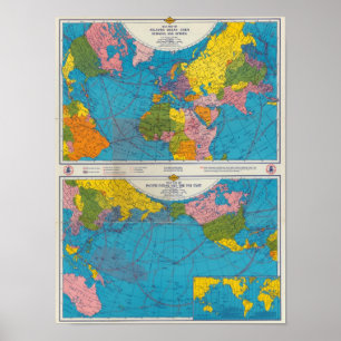 Poster Carte Océan atlantique, l'Eurasie, Afrique,