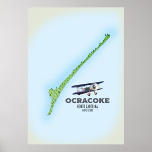 Poster Carte Ocracoke Caroline du Nord États-Unis