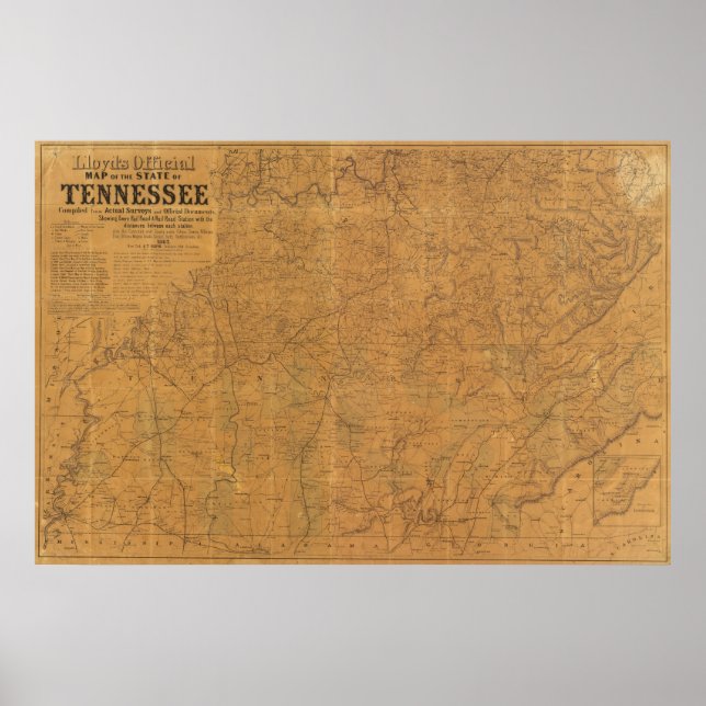 Poster Carte officielle de Lloyd de l'état du Tennessee (Devant)