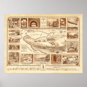 Poster Carte Old Palo Alto CA (1925) Baie de Californie V