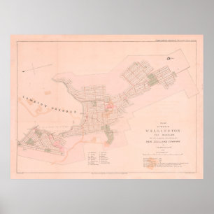 Poster Carte Old Wellington NZ (1841) Nouvelle-Zélande Vi