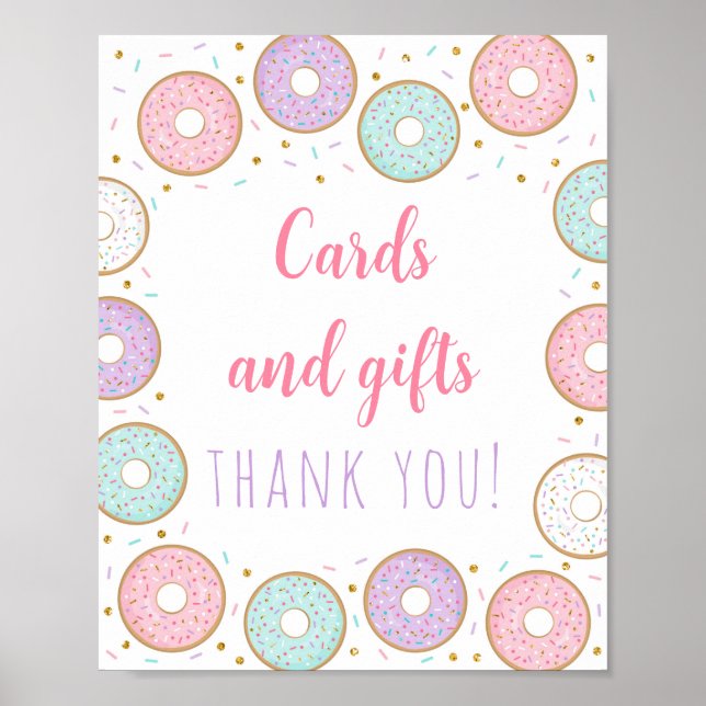 Poster Carte or rose Donut & Cadeaux Signal d'anniversair (Devant)