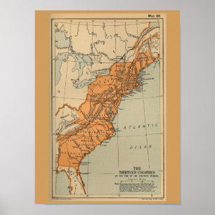 Poster Carte originale des 13 colonies américaines