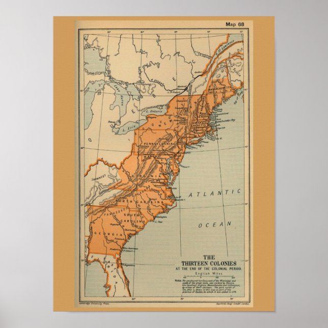 Poster Carte originale des 13 colonies américaines (Devant)