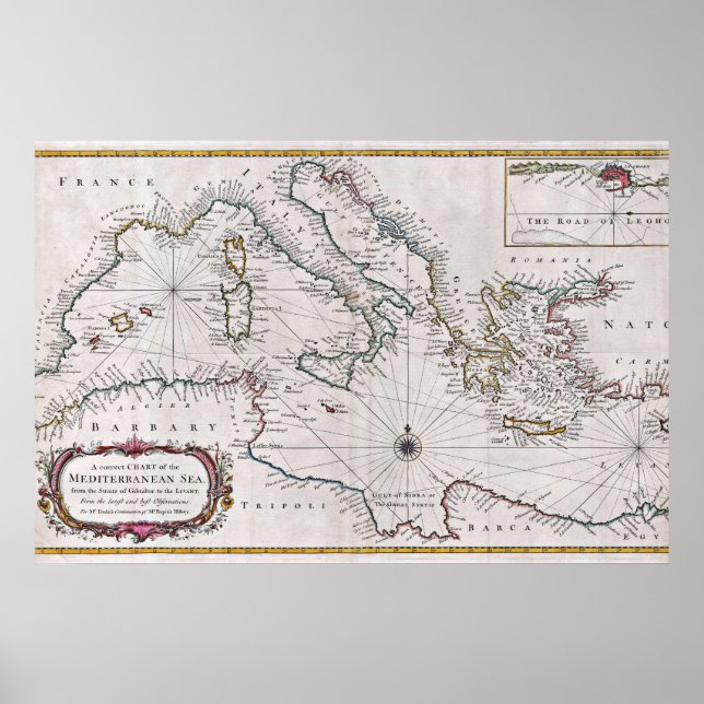 Poster Carte ou plan de 1745 de la mer Méditerranée par S (Devant)