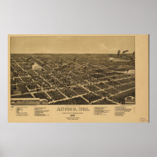 Poster Carte panoramique antique d'Antigo le Wisconsin