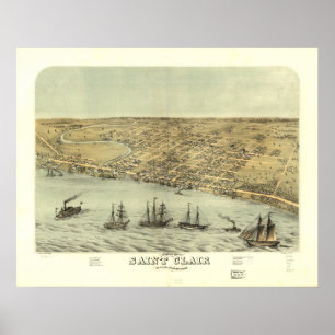 Poster Carte panoramique antique de Clair Michigan 1868