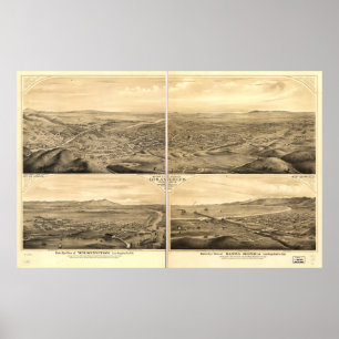 Poster Carte panoramique antique de Los Angeles Père Noël