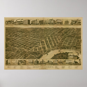 Poster Carte panoramique antique de Montgomery Alabama