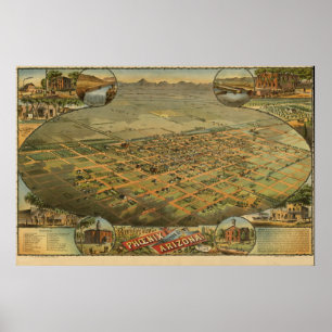 Poster Carte panoramique antique de Phoenix Arizona 1885