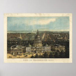 Poster Carte panoramique antique du Washington DC 1871