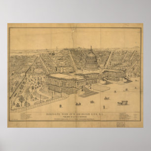 Poster Carte panoramique antique du Washington DC 1872