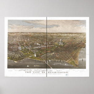 Poster Carte panoramique antique du Washington DC 1892