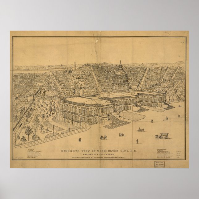 Poster Carte panoramique antique Washington DC 1872 (Devant)