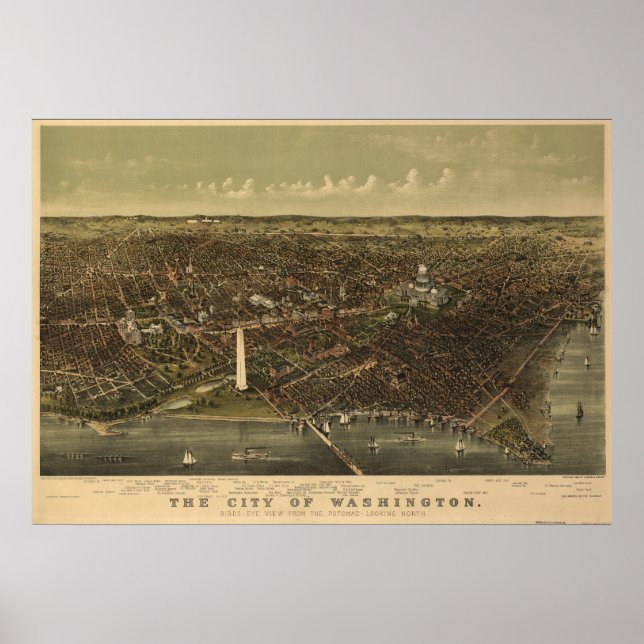 Poster Carte panoramique antique Washington DC 1892 (Devant)