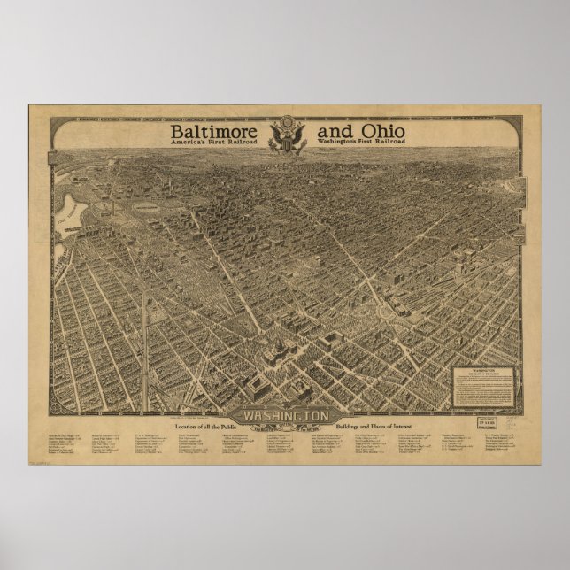 Poster Carte panoramique antique Washington DC 1923 (Devant)