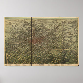 Poster Carte panoramique Atlanta Georgia 1892