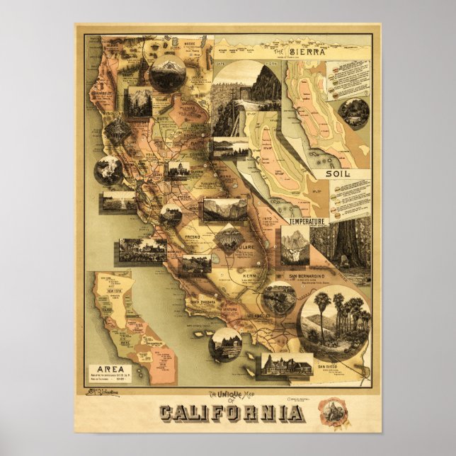 Poster Carte panoramique de Californie (Devant)