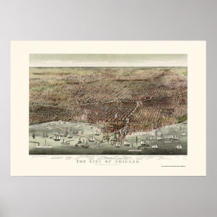 Poster Carte panoramique de Chicago, IL - 1892b