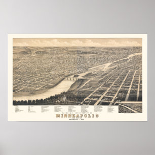 Poster Carte panoramique de manganèse de Minneapolis