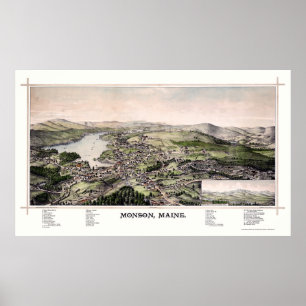 Poster Carte panoramique de Monson, ME - 1889