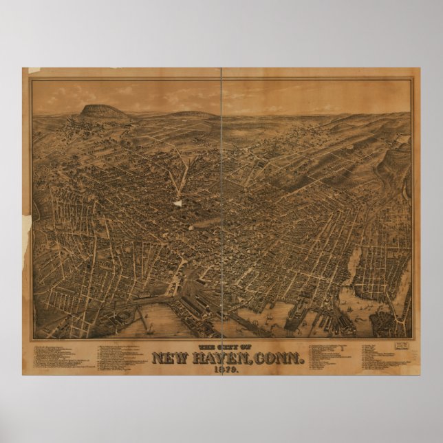 Poster Carte panoramique de New Haven Connecticut 1879 (Devant)