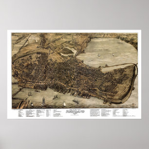Poster Carte panoramique de Portland, Maine - 1876