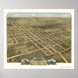 Poster Carte panoramique de Princeton, IL - 1870