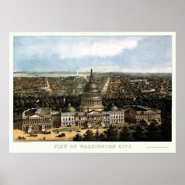 Poster Carte panoramique de Washington, DC - 1871 (Devant)