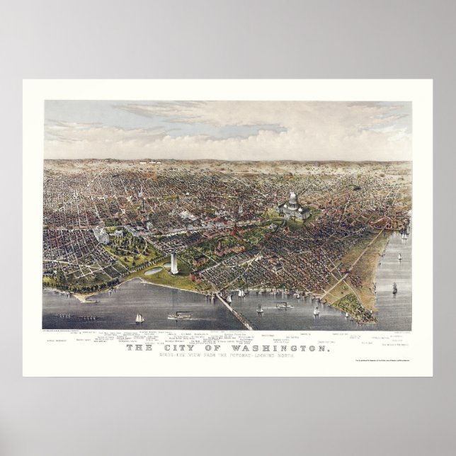 Poster Carte panoramique de Washington, DC - 1880 (Devant)