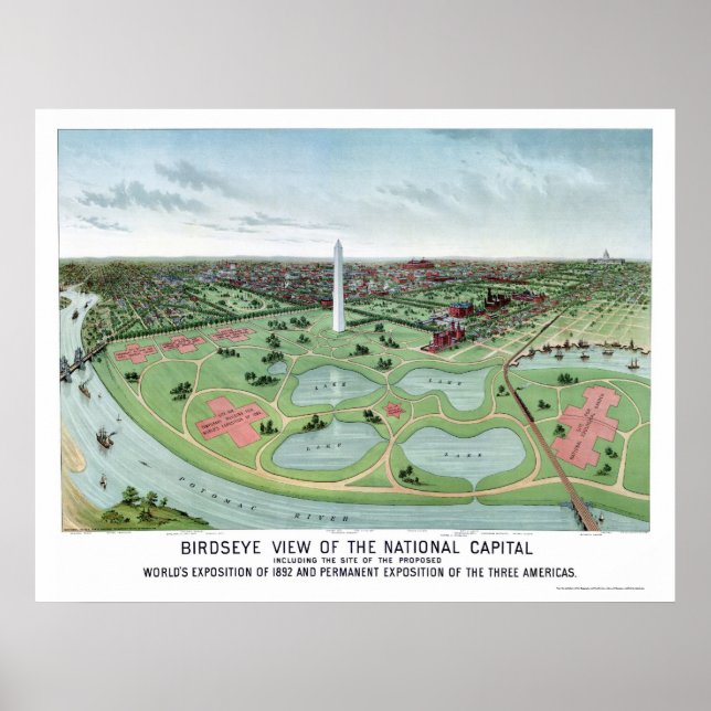 Poster Carte panoramique de Washington, DC - 1888 (Devant)