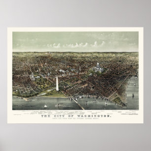 Poster Carte panoramique de Washington, DC - 1892