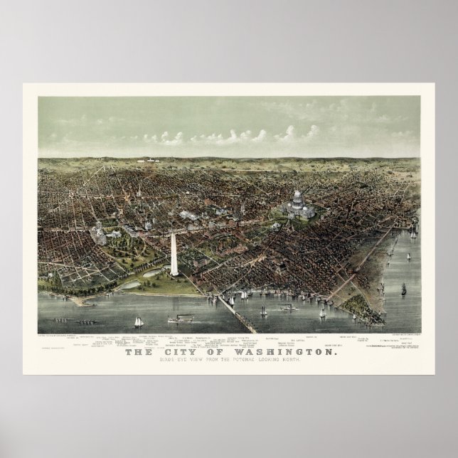 Poster Carte panoramique de Washington, DC - 1892 (Devant)