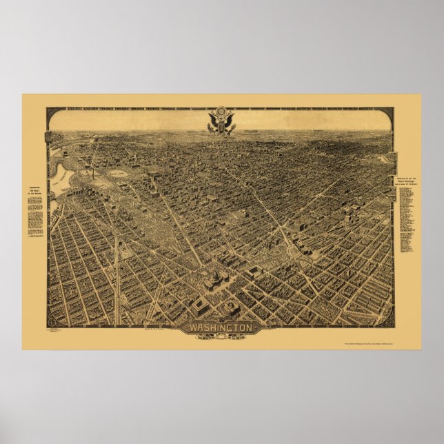 Poster Carte panoramique de Washington, DC - 1922 (Devant)