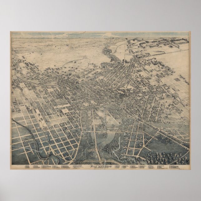 Poster Carte panoramique des yeux des oiseaux de San Anto (Devant)