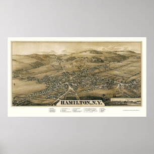Poster Carte panoramique Hamilton, New York - 1885