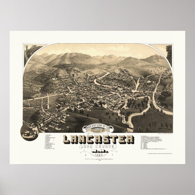 Poster Carte panoramique Lancaster, NH - 1883 (Devant)