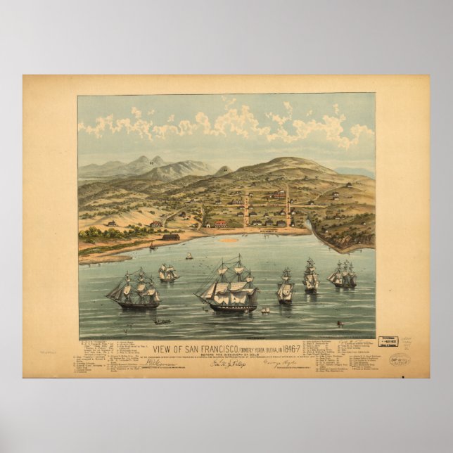 Poster Carte panoramique San Francisco California 1846 (Devant)